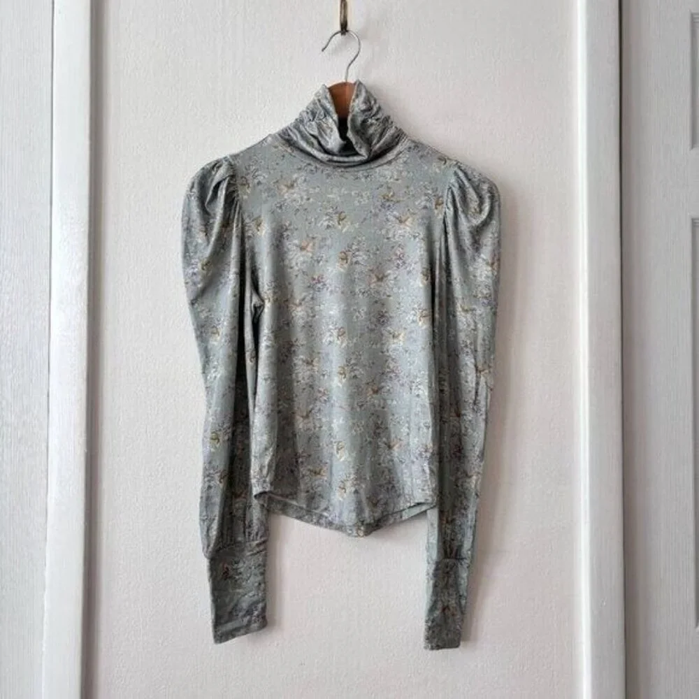 LoveShackFancy Vienna Turtleneck Top in Sky Gray